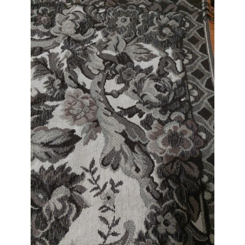 Woven Chenille Beige Brown Baroque Square Floral Throw W/ Tassels 56x56 By OPERA